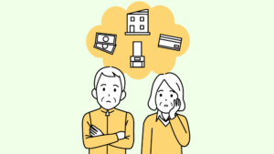 マイホームやお墓について考えている男女のイラスト